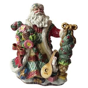 Vintage 1996 Fitz & Floyd “Classic Christmas Wreath” Santa Teapot Ceramic 4 Cup
